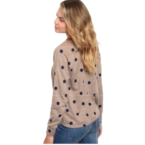 64.perch by blu pepper 1XL mocha beige heather navy polka dot tie front top NWOT - Picture 4 of 13